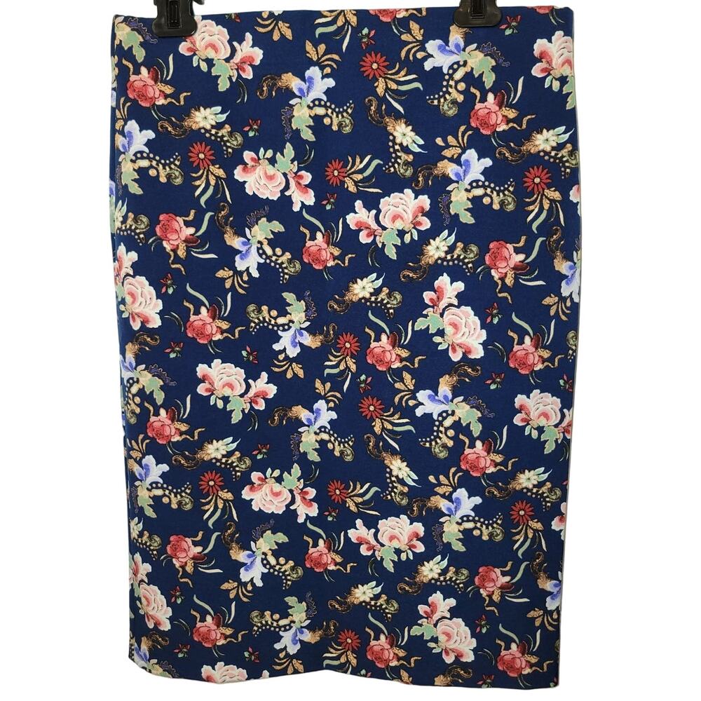 PHILOSOPHY REPUBLIC Knee Length Pencil Skirt Dark Blue W/ Floral Pattern Size 8